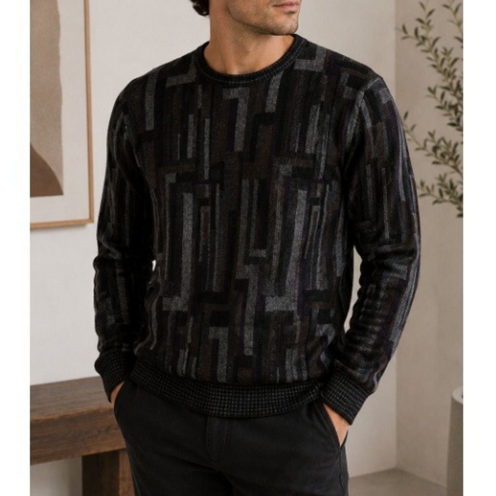 Pronto Uomo Firenze Men's Vintage Merino Abstract Geometric Sweater Size L